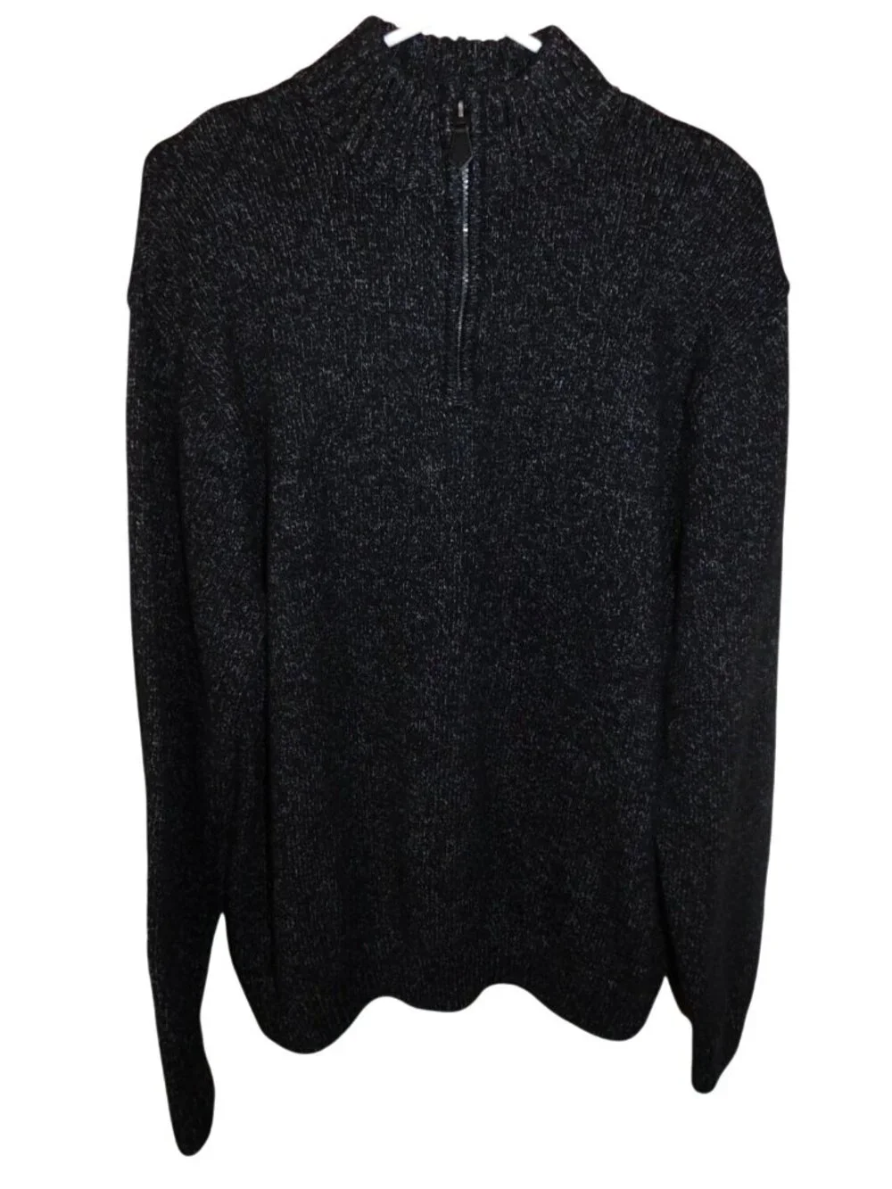 CHAPS Men's XXL Quarter Zip Sweater Black Marled Knit Classic Casual Preppy